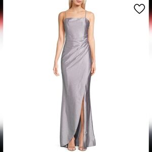New!Honey and Rosie Glitter Pleated Side Slit Long Lavend Silver Dress Junior Sm